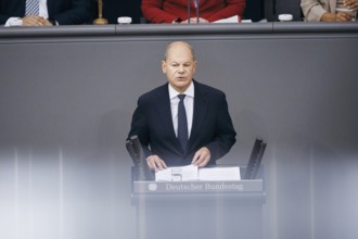 Federal Chancellor Olaf Scholz, (SPD), recorded during a government statement in the German