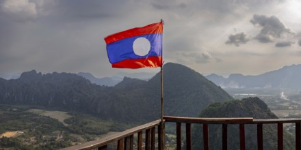 Panorama of Vang Vieng and the Kart landscape from Pha Ngern View Point, Vientiane Province, Laos,