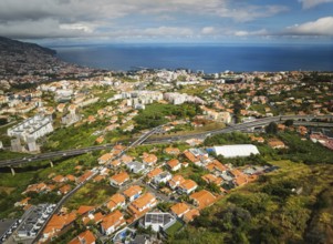 Aerial drone view of Funchal town, Madeira island, Portugal, Europe