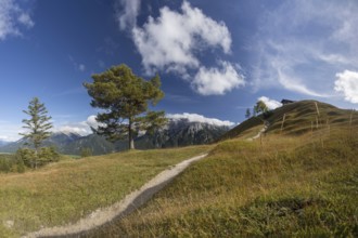 Panorama from Hoher Kranzberg, 1397m to the cloudy Karwendel Mountains, Werdenfelser Land, Upper