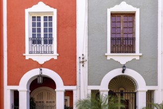 Mexico, Mazatlan, Colorful old city streets in historic city center near El Malecon promenade,