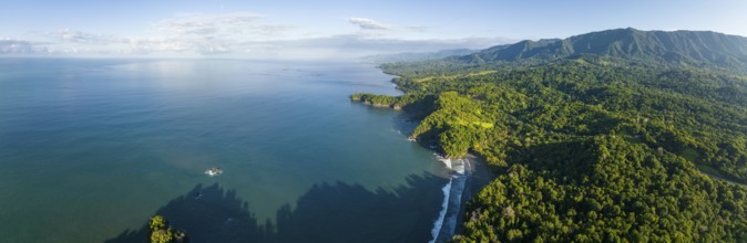 Aerial view, ocean and coast with rainforest, Playa Ventanas, Puntarenas province, Costa Rica,