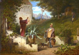 Die Jugendfreunde, Painting by Carl Spitzweg, Historic, digitally restored reproduction from a 19th