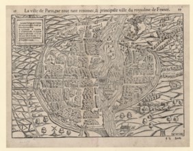 City map of Paris in 1568, France, reproduction from a model from that time, historical, digitally