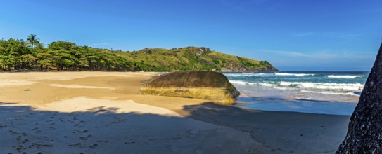 Panoramic photo of Bonete beach on the island of Ilhabela on the coast of São Paulo, Bonete beach,