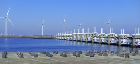 Movable barrier sections of the storm flood barrier, Oosterscheldekering, Eastern Scheldt storm