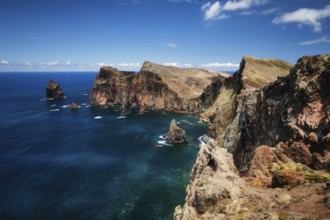 Madeira Island scenic rugged landscape, Ponta do Sao Lorenco cape, Miradouro do Abismo viewpoint.