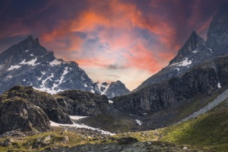 Sunset over the Valais Alps, near Grimentz, Val d'Anniviers, Valais Alps, Canton Valais,