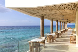 Mexico, Cozumel beach cafes and restaurants with scenic ocean views and national food and drinks,