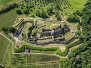 Aerial view of the ruins of Hochburg Castle, also known as Hachberg, 11th century, between