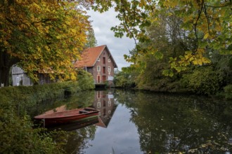 Watermill Düstermühle on the river Dinkel, Legden, Münsterland, North Rhine-Westphalia, Germany,