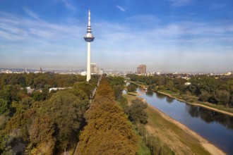 Panorama of Mannheim with telecommunications tower and Neckar river