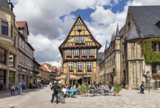 Half-timbered houses on the market square in the old town of Quedlinburg, 20/08/2014, Quedlinburg,
