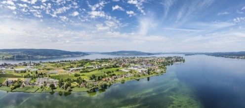Aerial view, panorama of the island of Reichenau seen from the north, on the horizon from the left