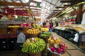 Fruit and vegetables, Mercado dos Lavradores market hall, interior view, Funchal, Madeira,