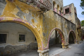 Abandoned architecture with dilapidated arches showing historical traces and long neglect, Italian
