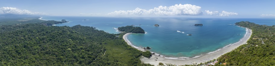 Aerial view, coast and rainforest, Corrohoe Bay and Playa Espadilla, Manuel Antonio National Park,