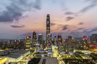 Shenzhen skyline with skyscrapers city centre downtown in the evening in Shenzhen, China, Asia