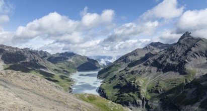 Aerial view, Lac de Dix, reservoir in the Valais Alps, Valais, Switzerland, Europe