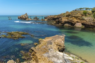 Coast of Plage du Port Vieux on a summer afternoon. Municipality of Biarritz, department of the