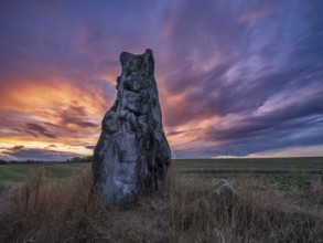The Stone Maiden at sunset, Dölauer Jungfrau, second largest menhir in Central Europe, Halle