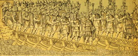 Relief on the Forum Traiani or Foro di Traiano, Trajan's Forum, Roman soldiers in weapons and