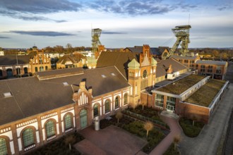 The disused coal mine and museum Zeche Zollern in Dortmund seen from the air, North