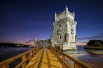 Belem Tower or Tower of St Vincent, famous tourist landmark of Lisboa and tourism attraction, on