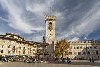 Piazza del Duomo with Palazzo Pretorio and the Neptune Fountain Trento, Trentino, Italy, Europe
