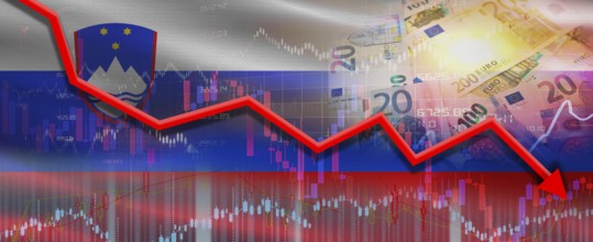 Slovenia financial crisis on economic graph. Financial fall of Slovenia on economy market