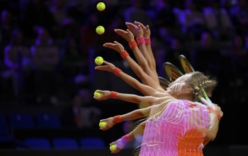 Feature, multishot, multiple exposure, motion effect, Veronika Kudermetova (RUS) action, serve,