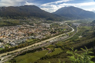 View of Trento and the Trentino mountain landscape from the Sardagna district, Trento, Trentino,