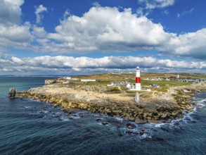 Portland Bill Lighthouse from a drone, Portland Bill, Isle of Portland, Dorset, England, United
