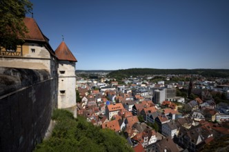 View from the Hellenstein Castle fortress to the old town centre, Heidenheim an der Brenz,
