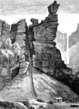 Scenic railway at coal mine, coal mine, in Katoomba, New South Wales, Australia, in 1889,
