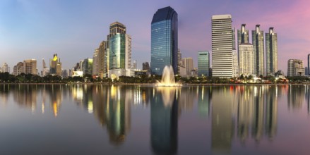 Benjakitti Park, eastern water zone with water fountain, a municipal park in the Khlong Toei
