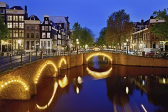 Prinsengracht canal in the evening light after sunset, Amsterdam, North Holland, Netherlands