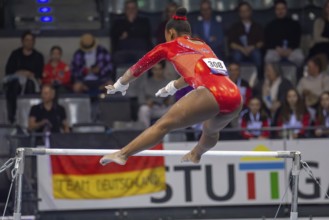 EnBW DTB-Pokal Stuttgart 2025, Mixed Cup***Gabrielle Black Canada warming up on uneven bars