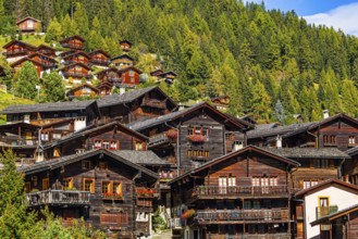 Old wooden houses in the historic village centre, Grimentz, Val d'Anniviers, Valais Alps, Canton