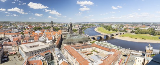 Panoramic view from the tower of the Church of Our Lady to the old town with castle, Hofkirche,