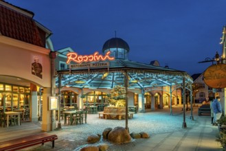 The Italian restaurant Rossini in the Baltic seaside resort of Kühlungsborn at dusk,
