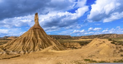Majestic castildetierra rock formation standing tall in the bardenas reales desert, navarre, spain,