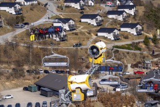 Winter sports area in the Sauerland, Winterberg ski lift carousel, artificial snow slopes,