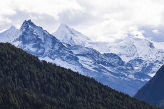 Snow-covered peaks of the mountains Le Besso, and Obergabelhorn, Val d'Anniviers, Valais Alps,