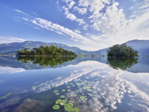 Lake Lauerz with Schwanau Island, Lauerz, Canton Schwyz, Switzerland, Europe