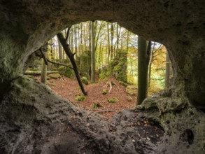 The witches' gate, rock gate in autumn, Betzenstein, Upper Franconia, Franconian Switzerland,