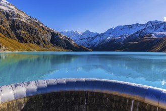 Covered corners at the dam wall of the Moiry reservoir, near Grimentz, Val d'Anniviers, Valais
