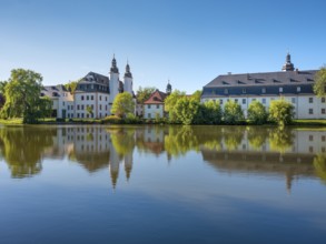 Blankenhain Castle, German Agricultural Museum, water reflection, Crimmitschau, Saxony, Germany,