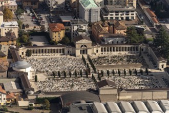 The monumental cemetery Cimitero Monumentale di Trento seen from above, Trento, Trentino, Italy,