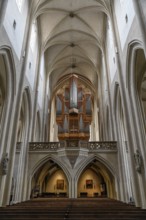 Middle nave with church organ, Rieger organ, St.-Jakob church, gothic basilica, Rothenburg ob der